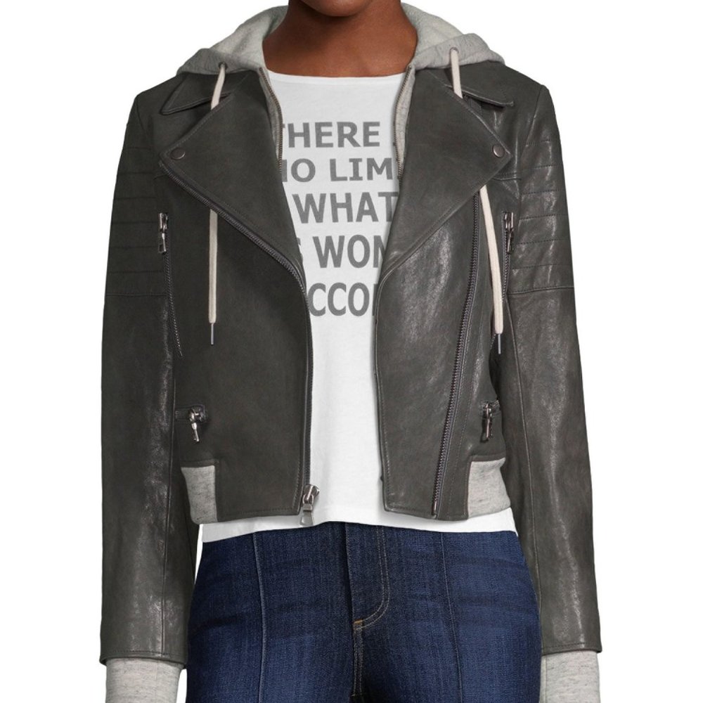 Alice + Olivia Avril Hooded Leather Moto Jacket